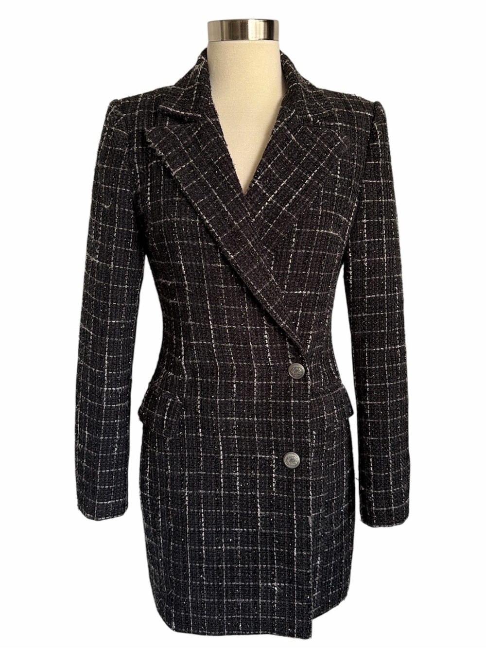 Ronny Kobo Collection Black Tweed Plaid Tailored Blazer